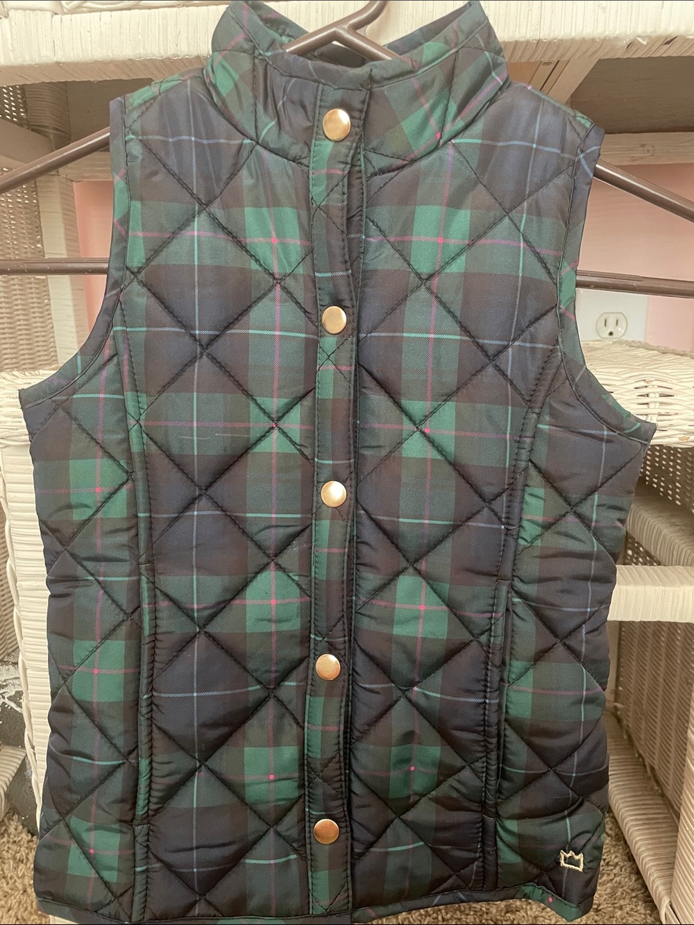 Quilted Sleeveless Vest - Navy & Green Plaid